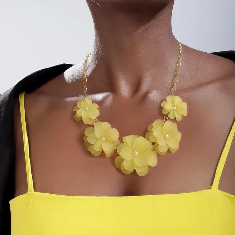 Flyonce Flower Collar Necklace, Floral Flowers Statement Summer Beach Chokers Necklaces for Women - Image 3